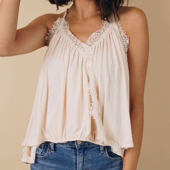 Dainty NYC Tops - Drape Wrap Camisole Tank Top Beige Cream